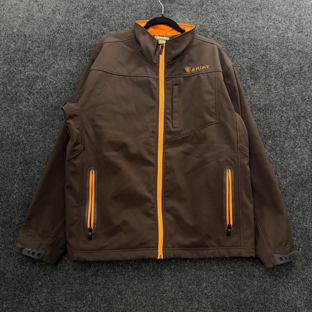 Ariat Mens Softshell Jacket Brown Orange Full Zip Fleece Lined XL